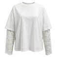 thumbnail image 6 of Arlun Women's Lace 2 in 1 Long Sleeve T Shirts Casual Solid Color Classic Crewneck Loose Pullover Tops 2026 Fall Fashion Soft Lightweight Comfort Drop Shoulder Tees 1-White XL, 6 of 6