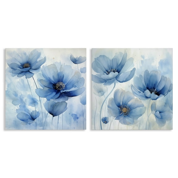 Stupell Industries Saturated Blue Blossoms Plants & Flowers Painting Wrapped Canvas Art Print Wall Art, 17 x 17, Set of 2