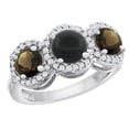 thumbnail image 1 of 14K White Gold Natural Black Onyx & Smoky Topaz Sides Round 3-stone Ring Diamond Accents, size 6.5, 1 of 2