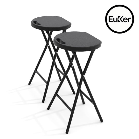 EuKer 24 inch Folding Stool, Portable Bar Stool with Built-In Carry Handle, Safety Lock Design for Indoor & Outdoor, 400 lbs Load Capacity, Set of 2, Black