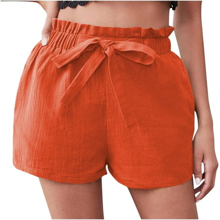 

Womens Shorts Clearance Solid Casual Leisure Relaxed Loose High Waist Lace-Up Bib Pants Coverall Womens Pajama Shorts Pink Cargo Pants Orange Xxl