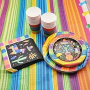 82 PCS Mexican Themed Fiesta Party Supplies Set Including Plates, Cups, Napkins, Tablecloth and Banner for Mexican-Themed School Dance, Cinco de Mayo, and Fiesta Themed Party
