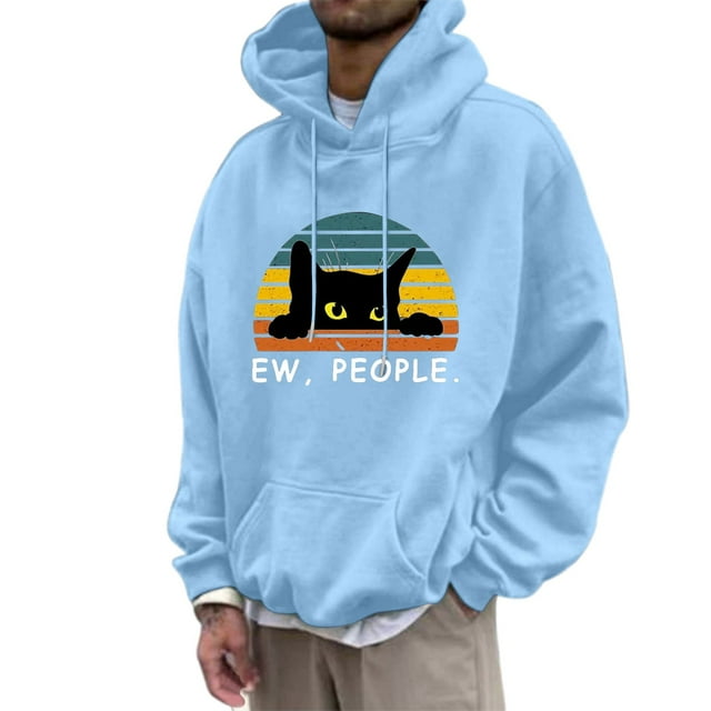 LUOGENLI Hoodies for Men with Designs Heavyweight Pullover Hooded Sweatshirt with Front Pocket and Adjustable Drawstring for Casual Comfort Hoodies for Men Zip up Light Blue Size S