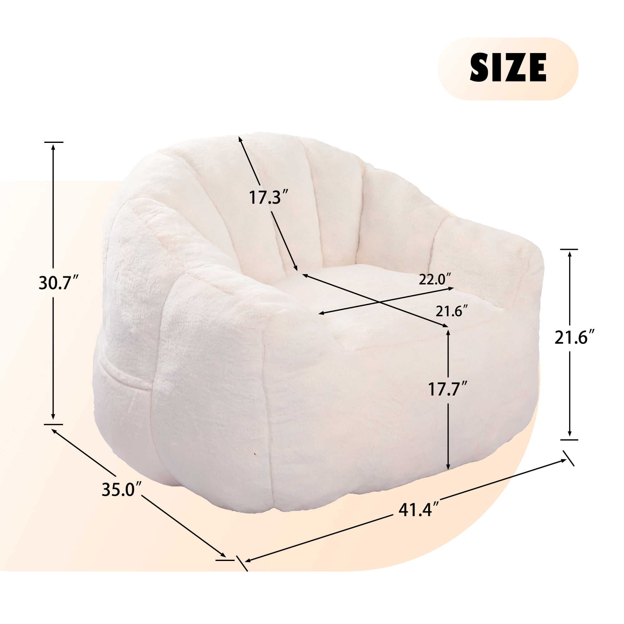 Leumius Bean Bag Chair,Large Lazy Sofa Couch Chair with Armrests and High-Density Foam,Comfy BeanBag Chair for Adults in Living Room,,Bedroom Reading,White