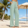 thumbnail image 2 of Women's Wide Leg Pants Gingham Plaid Casual High Waisted Cotton Blend Pants Comfy Summer Trousers with Pockets Green XXL(XXL), 2 of 5