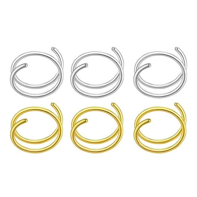 CIMAXIC Stainless Steel Nose Rings for Women and Girls Assorted Color Spiral Design Safe Durable 6 Pcs,0.31"X0.31"X0.2"