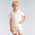 thumbnail image 2 of Boy's Summer Beach Outfits Textured Button Down Shirt and Short Sets White Toddler Clothes Vacation Outfits 4T, 2 of 5