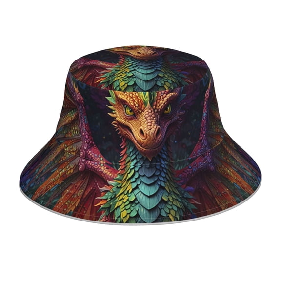 Zufioo Whimsical Dragon Color Cool Waterproof Reflective Holographic Bucket Hat,Men and Women Night Reflective Hat,Rave Festival Boonie Cap