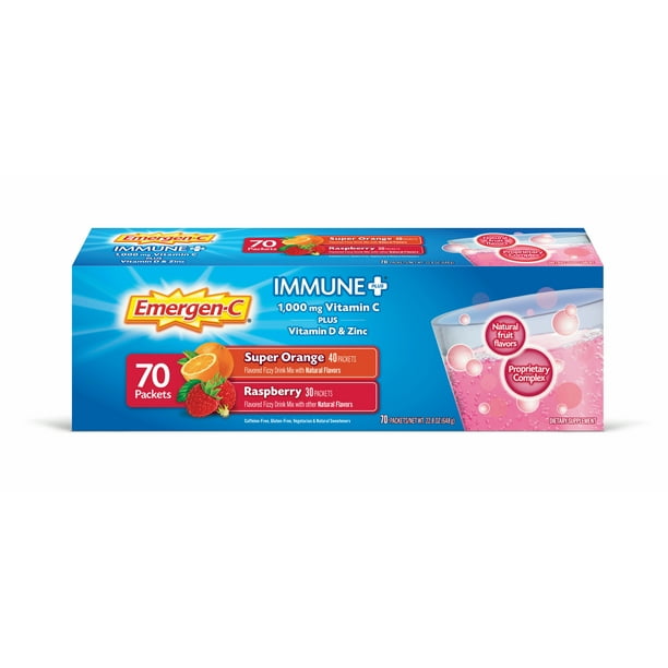 Emergen C Immune 1000mg Vitamin C Powder With Vitamin D Zinc Antioxidants And Electrolytes Immune Support Dietary Supplement Super Orange And Raspberry Flavors 70 Count Walmart Com Walmart Com