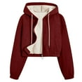 thumbnail image 2 of SwiftWear Women's Corduroy Jacket Sherpa Lined Hooded Coat Warm Zip Up Fleece Outerwear​​, Wine, 2 of 7