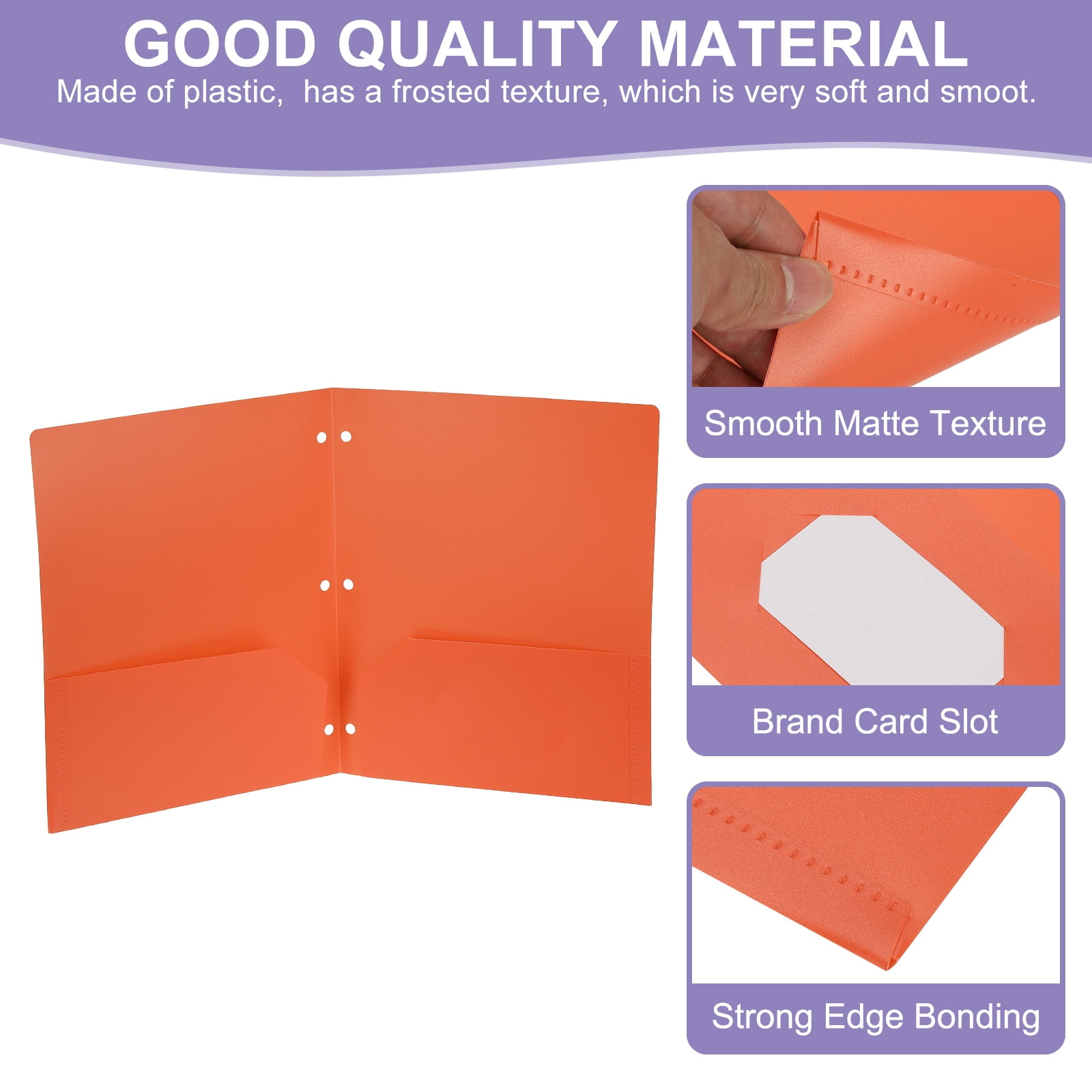 Uxcell Binder Dividers with Pockets, 12 Pack Heavy Duty Plastic Pocket Folders Letter Size 3 Hole Punch 2 Pocket Folders with Business Card Slot for 3 Ring Binder Office Home, Orange