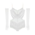 thumbnail image 5 of SiiRoh Women 2 Pieces Latin Dance Outfit Tassel Samba Salsa Jazz Dance Leotards Bodysuit with Gloves Ivory S, 5 of 7