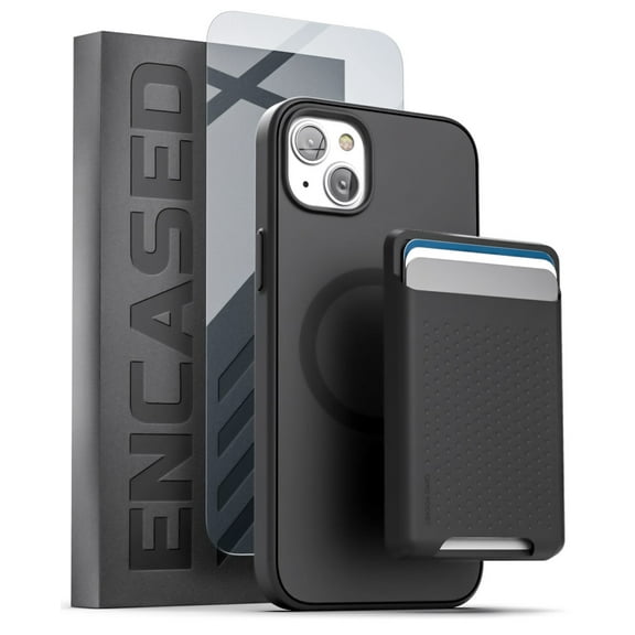 Encased MAG SlimShield Case with Wallet for iPhone 14 Card Holder with Screen Protector (Secure Magnetic, 2x Strength) Compatible with MagSafe, Black