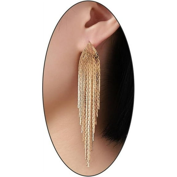 Gold Tassel Earrings for Women Fringe Chunky Statement Gold Linear Drop Earrings Party Prom Fashion Sparkly Jewelry Gifts