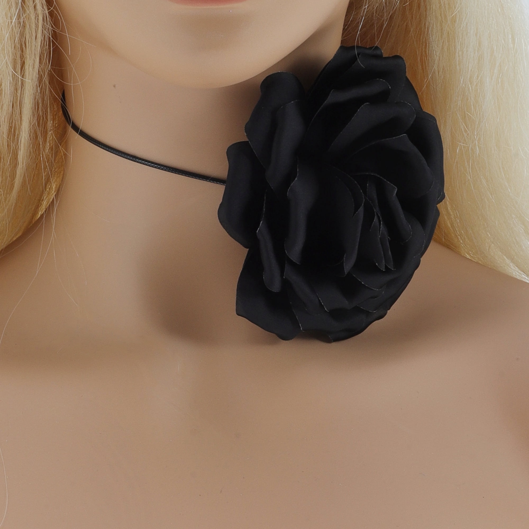 Unique Bargains Flower Adjustable Choker Necklace for Women Black