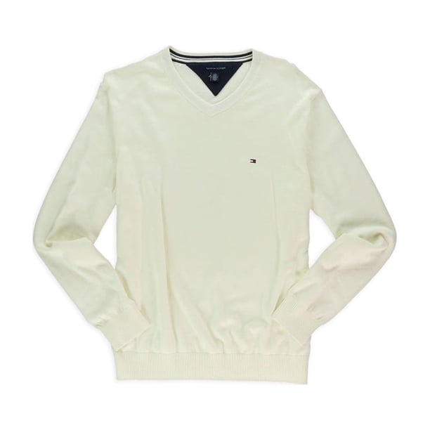Tommy Hilfiger - Suéter clásico para hombre, color blanco roto, grande