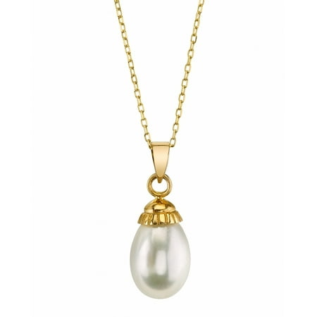 - 14K 9mm Drop Shaped White Freshwater Cultured Pearl Devon Pendant Necklace