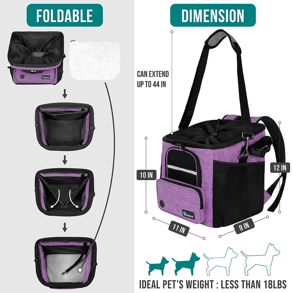 PetAmi 4-in-1 Small Backpack Carrier, Purple, 18 lb Limit