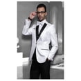 thumbnail image 2 of Men's White Sport Coat Black Lapel Floral Shiny Tuxedo Paisley Flashy Satin Stage By Alberto Nardoni Brand Designer, 2 of 3