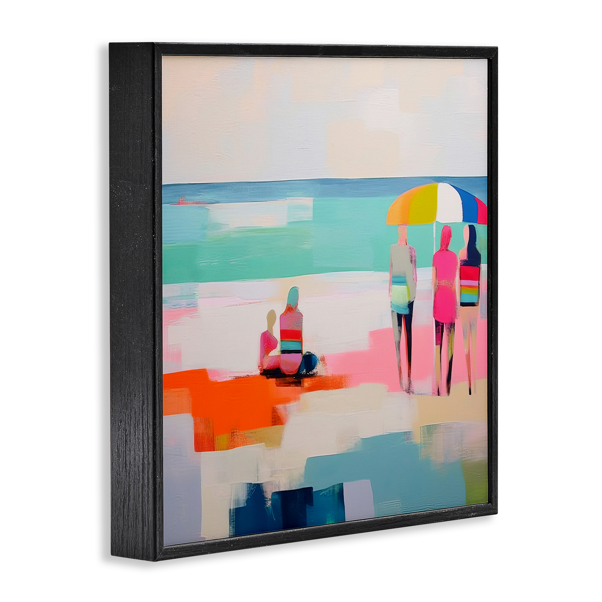 Stupell Industries People on Beach Abstract Novelty Painting Black Framed Art Print Wall Art, 17 x 17