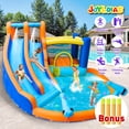 thumbnail image 1 of JOYLDIAS Glissoire Aquatique Gonflable pour Enfants, Grand Parc Aquatique, Double Glissoire, Maisonnette Château avec 4 Pistolets à Eau, Piscine, Zone de Saut, Mur d'Escalade, Souffleur d'Air, 1 of 9