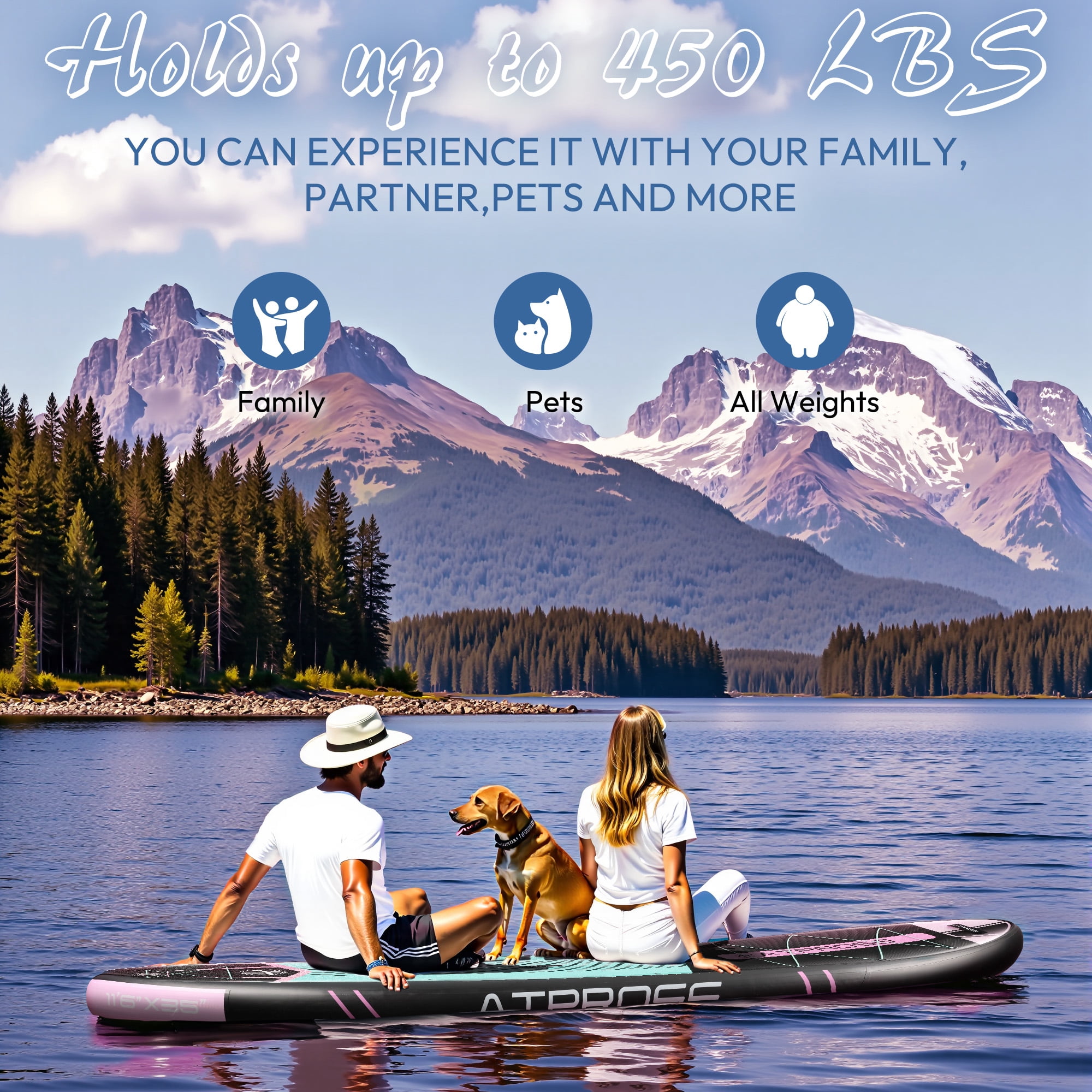 Ultifit Inflatable Paddle Board Extra Wide 450 Lbs Capacity Anti-Slip Design with SUP Accessories 11'6" x 35" Pink