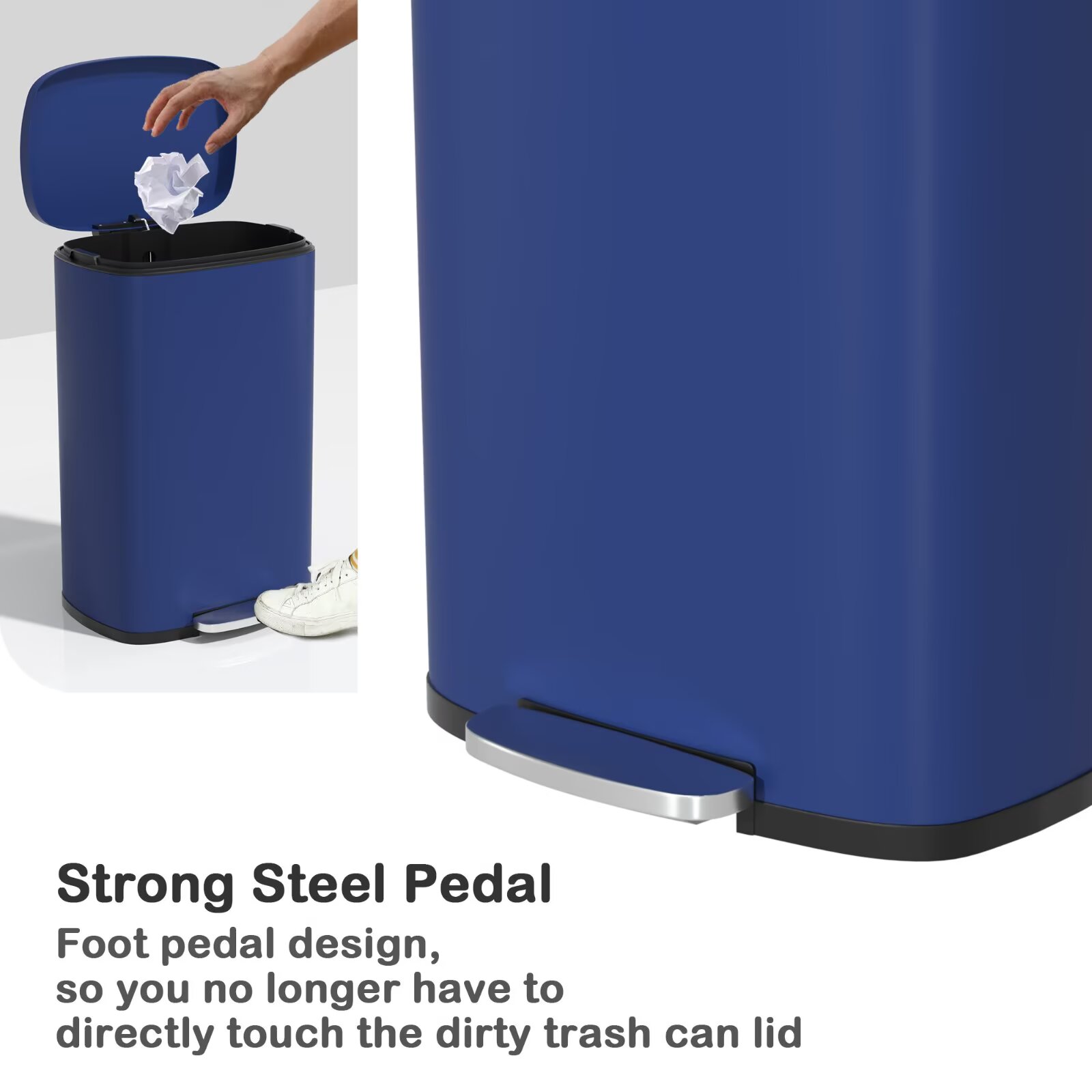 YRLLENSDAN 50 Liter/13 Gallon Stainless Steel Trash Can, Garbage Can with Lid and Removable Inner Bucket, Fingerprint Proof Trash Bin for Bathroom Kitchen Bedroom Office, Deep Blue