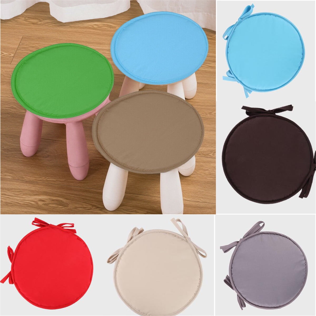 30 / 38cm Bistro Round Chair Cushion Cushions Solid Round Tied Kitchen