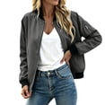 thumbnail image 7 of EchfiProm Women Casual Zip‑Up Bomber Jacket Solid Color Long Sleeve Lightweight Windproof Outer Coat with Pockets for Spring Autumn Daily Outfits Gray S, 7 of 7