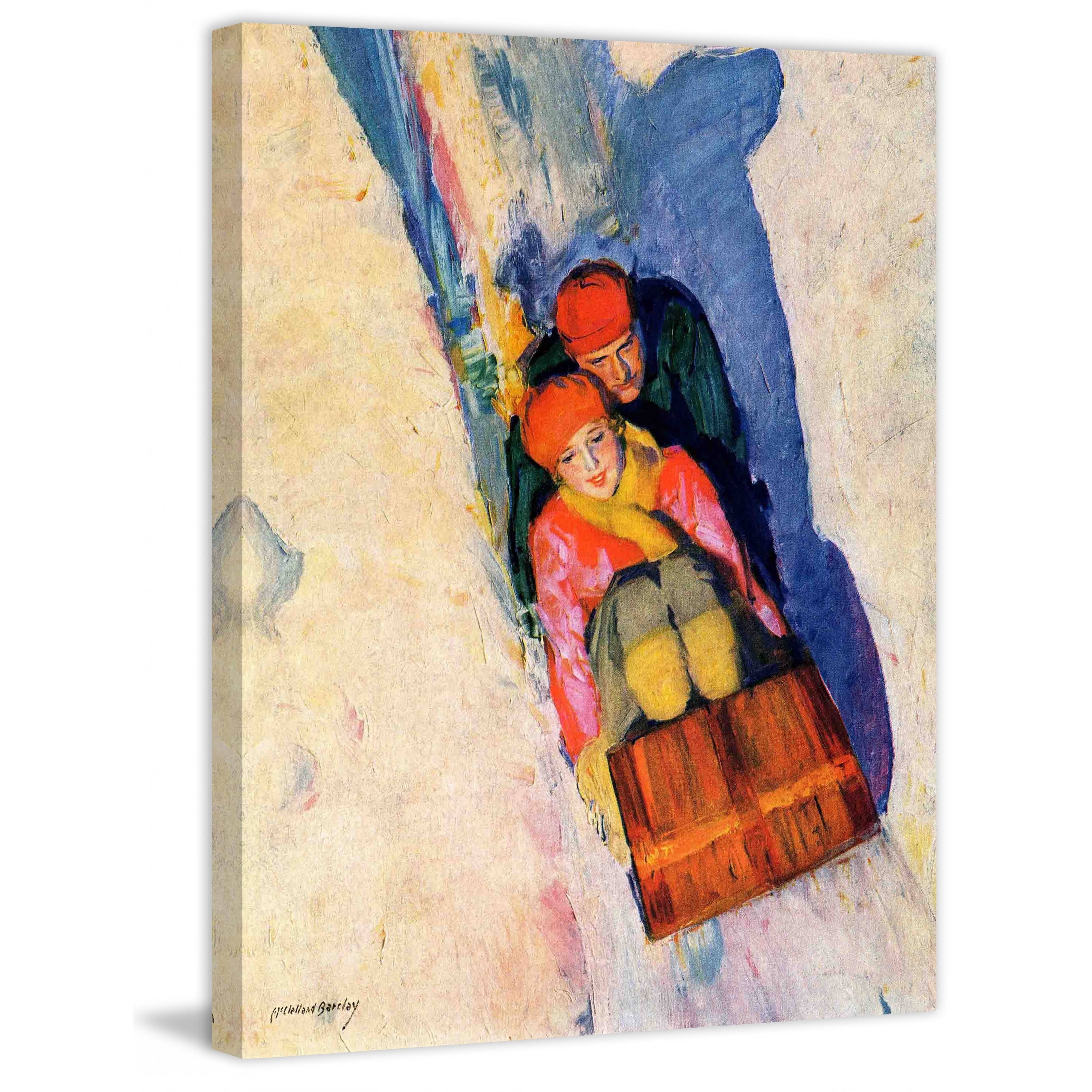 Marmont Hill Couple on Toboggan by McClelland Barclay Painting Print on Canvas