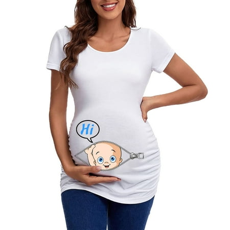 

NIUREDLTD Maternity Clothing Top Summer Pregnant T Shirts Short Sleeve Tee Casual Pregnancy Clothes Funny Footprint Pregnant