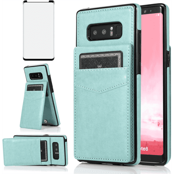 Asuwish Screen Protector Included PU Leather Soft Shell Wallet Cell Phone Case with Screen Protector for Samsung Galaxy Note 8, Teal