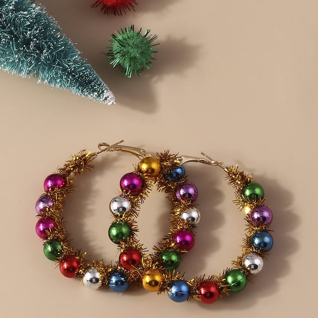 Puntoco Pendientes de bola con forma de círculos retorcidos para Navidad, regalos de fiesta con personalidad