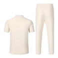 thumbnail image 4 of StSilkitty Men's 2 Piece Casual Outfits Solid Color Short Sleeve Collared V Neck Shirts and Drawstring Shorts Sets Lightweight Comfy Set, 4 of 6