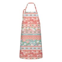 Pink Pioneer Flower Striped Pattern Apron-Garden Aprons for Women with Pockets-Cotton Linen Waterproof Kitchen Cooking Gardening Aprons Adjustable for Kitchen,Cooking,BBQ and Salon 33x27 Inch