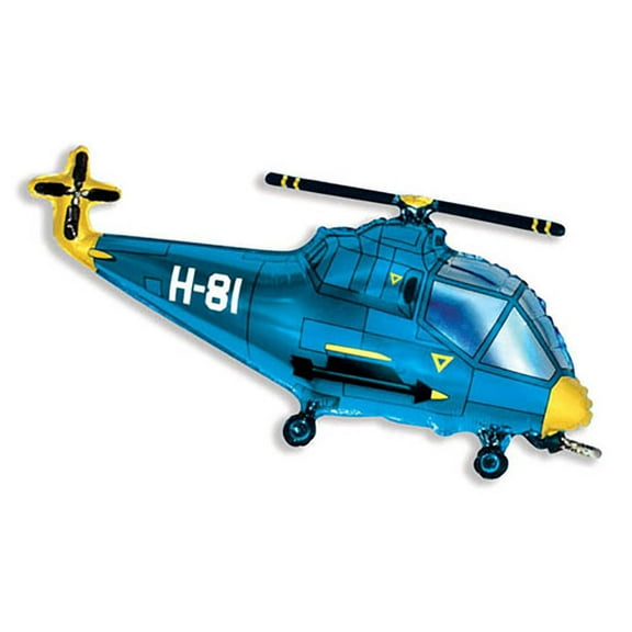 38 inch Helicopter - Blue Foil Mylar Balloon - Party Supplies Decorations
