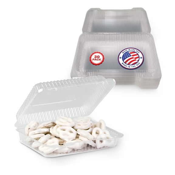 MT Products Plastic Pastry Containers – 9.38" x 6.75" x 2.62" Clamshell Food To Go Containers for Salad, Cookies & Desserts (Pack of 30) – Made in USA