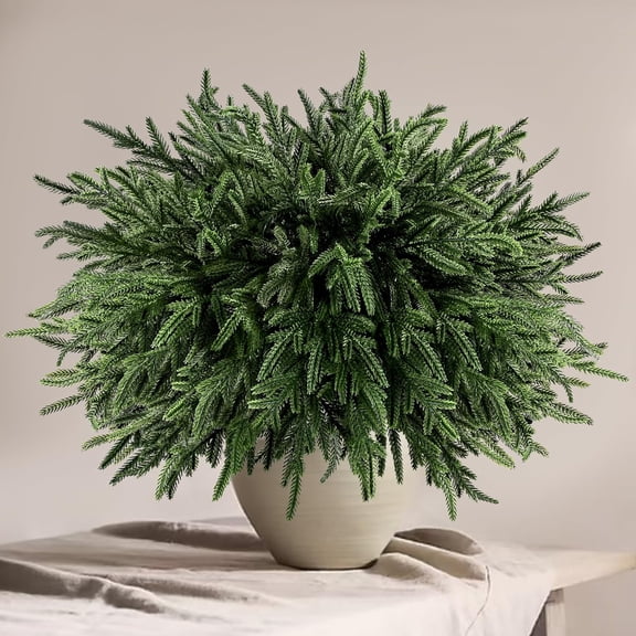 Minibee 12 Pcs Realistic Norfolk Pine Stems, 18 Inch Artificial Pine Branches, Real Touch Faux Greenery Picks for Holiday Vase, Christmas Garland