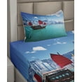 thumbnail image 2 of Ambesonne East Fitted & Top Sheet Set with Sham, Hong Kong Harbour Boat, Blue Aqua Red, 2 of 4