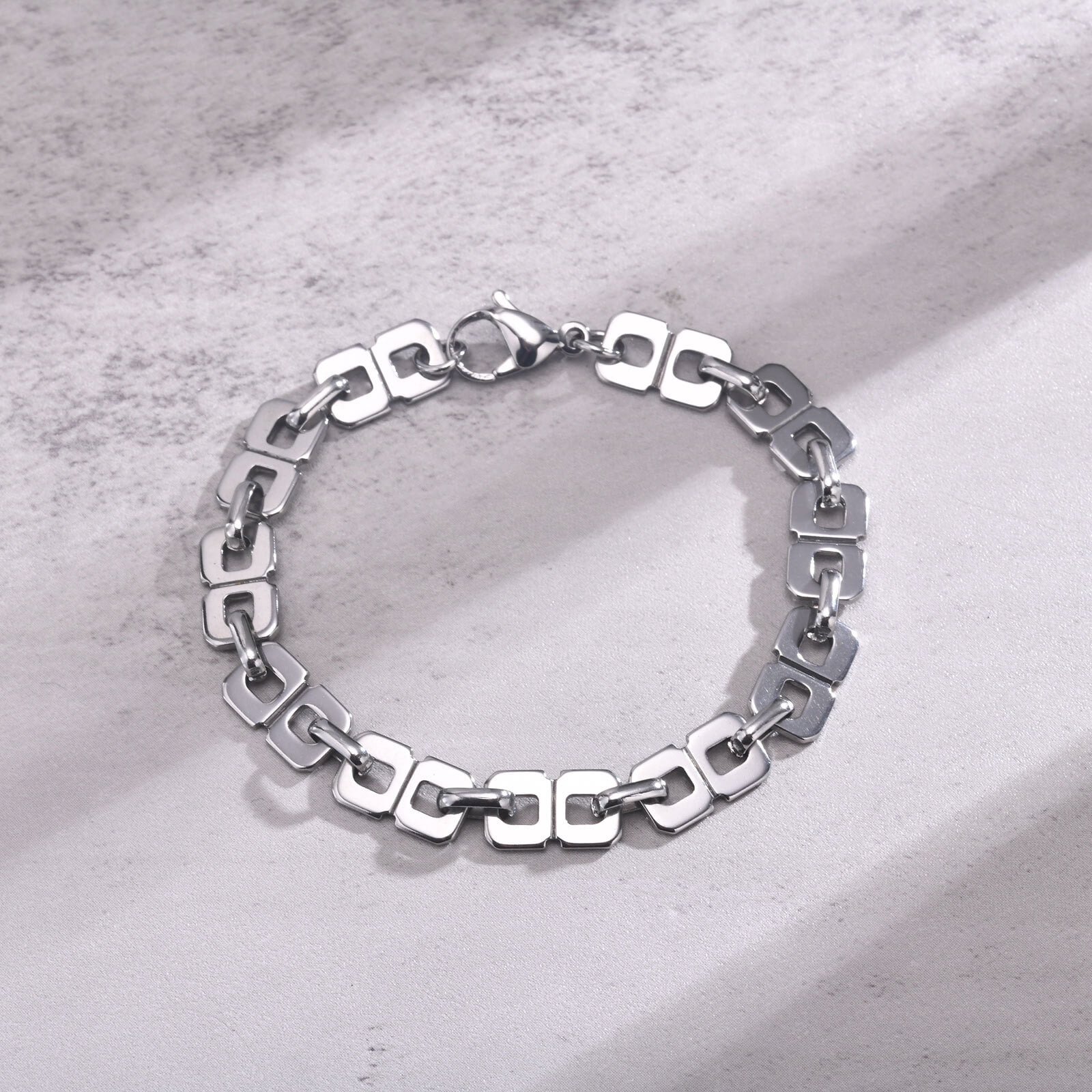 Casual Chain Bracelets for Men Boys,14K White Gold Waterproof 8 Chain Link Wristband with Lobster Buckle,Punk Jewelry Gift