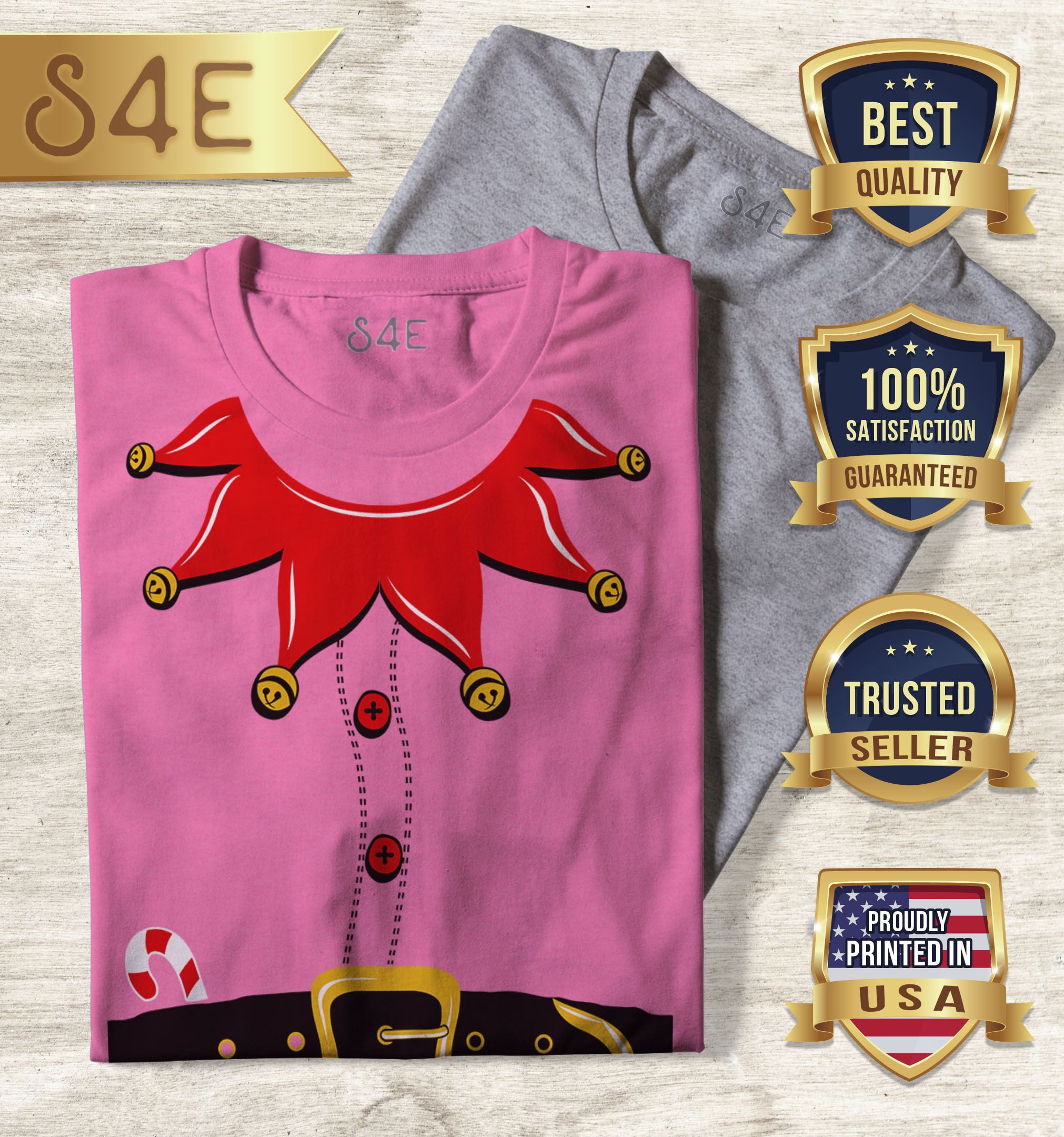S4E Women's Elf Christmas Holiday Costume T-Shirt Small Azalea Pink