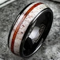 thumbnail image 2 of Tungsten Carbide Rings for Men Wedding Bands for Him 8mm Black Deer Antler & Sandalwood Stripe, 2 of 5