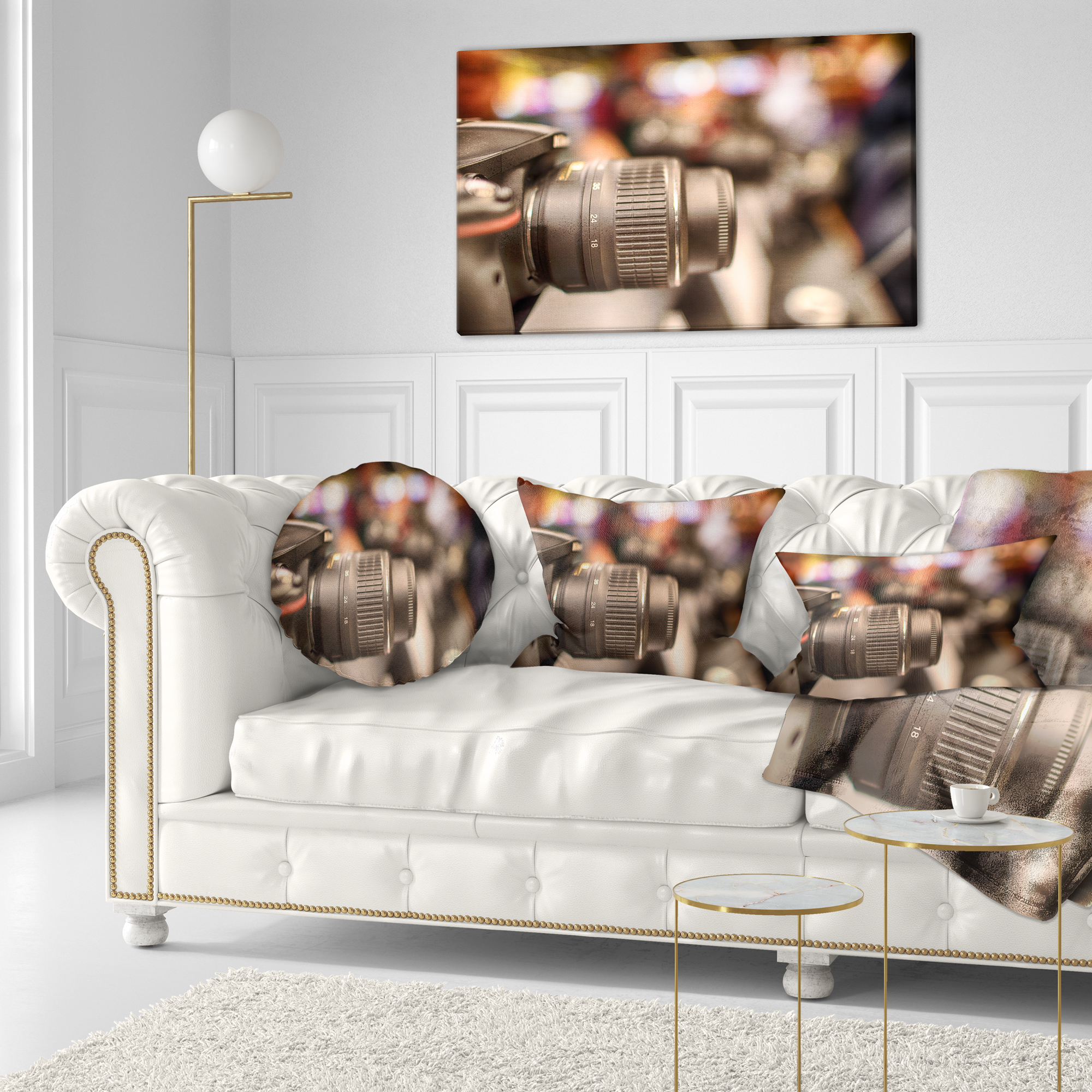 Designart Modern Camera in City Electronics Shop - Contemporary Throw Pillow - 12x20