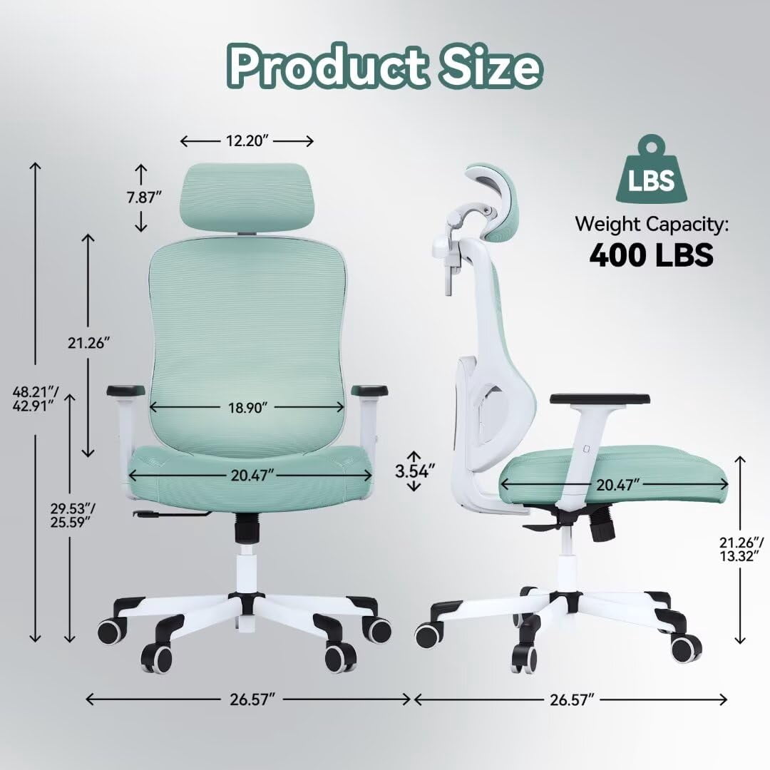 Ergonomic Office Chair With adjustable Lumbar Support, Breathable Mesh, Rotating tilt Lock，Bule