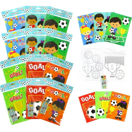 Tinymills Soccer Themed Coloring Books for Kids with 12 Books and 48 Crayons Fun Birthday Party Favors