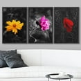 thumbnail image 2 of wall26 3 Panel Framed Canvas Wall Art - Touch of Color Flowers on Black and White Background - Giclee Print Gallery Wrap Modern Home Art Ready to Hang - 16"x24"x3 Black, 2 of 5