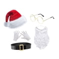 thumbnail image 1 of Gorro navideño de Papá Noel,Accesorio para disfraz de Papá Noel navideño,Papá Noel Barba y gafas hombres mujeres adultos,Gorro de Papá Noel de Navidad con barba larga y Juego de 5 piezas, 1 of 8