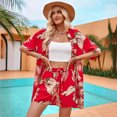thumbnail image 2 of Womens Hawaiian Shirt Shorts Set 3 Piece Short Sleeve Outfits for Vacation Beach Summer Shorts Sunglasses Kimono Lounge Suit, 2 of 7