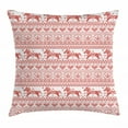 thumbnail image 1 of Nordic Throw Pillow Cushion Cover, Horses Hearts and Angels Norwegian Festive Motifs Cross Stitch Pattern Winter, Decorative Square Accent Pillow Case, 24 X 24 Inches, Vermilion White, by Ambesonne, 1 of 2