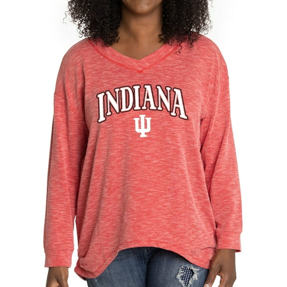 Women's Crimson Indiana Hoosiers Oversized Bailey Long Sleeve V-Neck Tri-Blend Tunic
